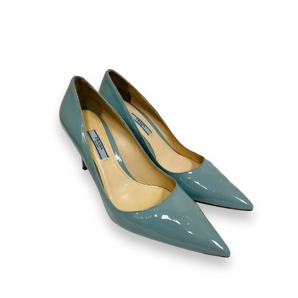 PRADA Blue Patent Leather Pointed Toe Heels 100 mm Pumps 39 US 9 - Picture 4 of 8